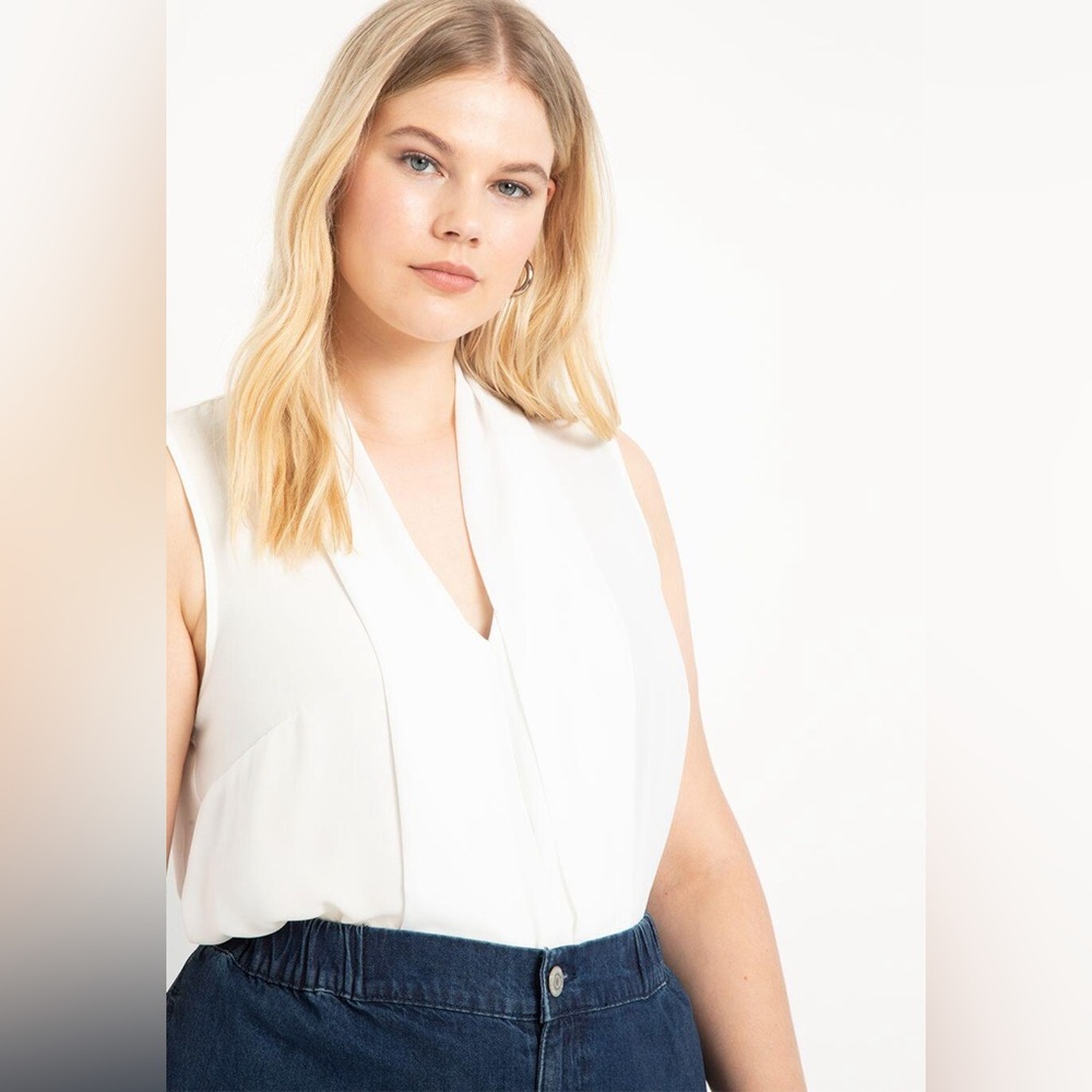 Eloquii Ultimate Layering Tank Size 24 White Draped Work Blouse NWT
